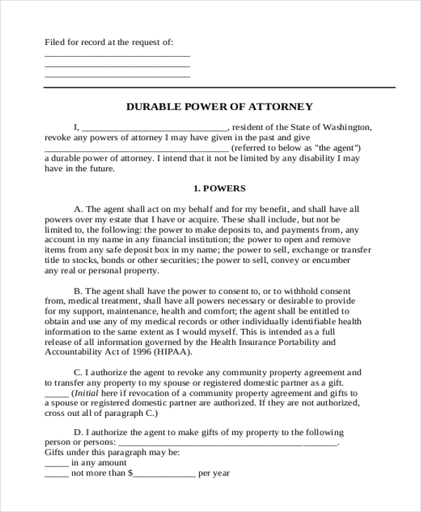 FREE 11 Sample Durable Power Of Attorney Forms In PDF MS Word