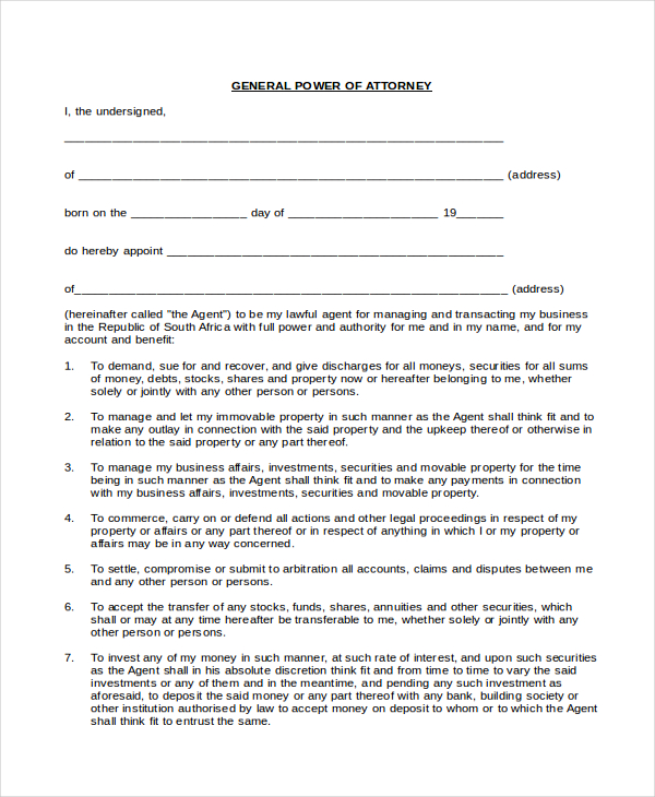 general power of attorney form