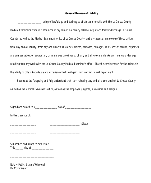 FREE 11+ Sample Release of Liability Forms in PDF | MS Word