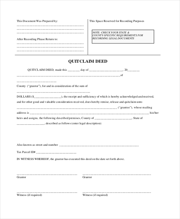 Free 10 Sample Quitclaim Deed Forms In Pdf Ms Word 6411