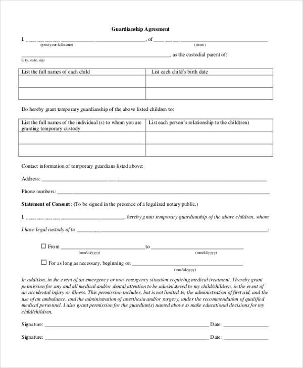 Free 13 Sample Guardianship Forms In Pdf Ms Word 2516