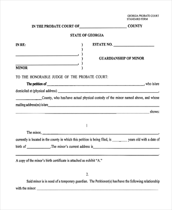 model of guardianship papers