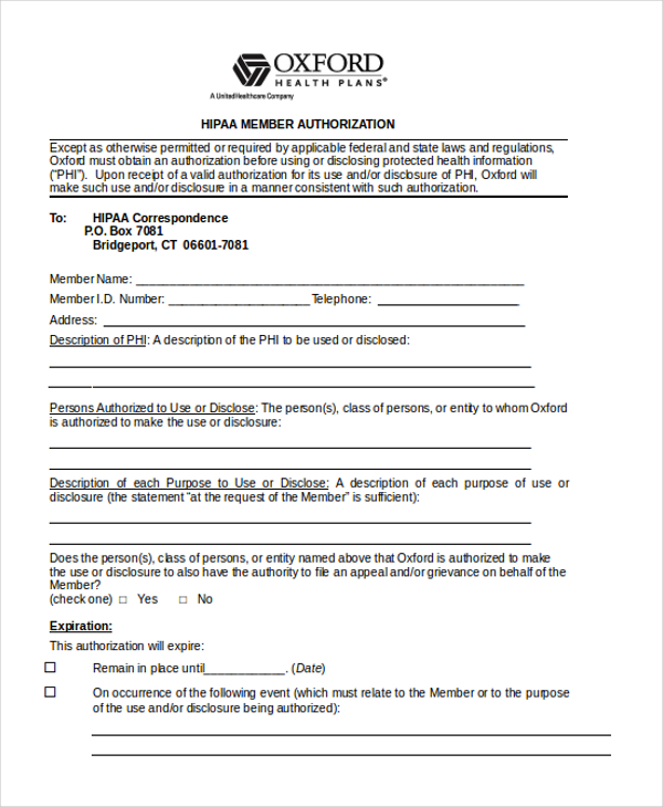 FREE 9+ Sample HIPAA Authorization Forms in PDF MS Word