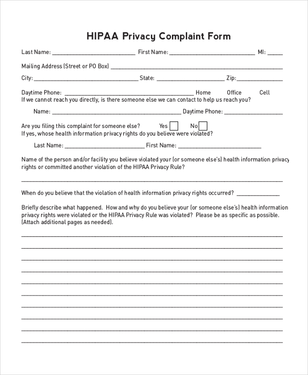 hipaa privacy complaint form
