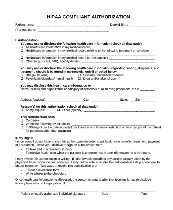 hipaa compliant authorization form