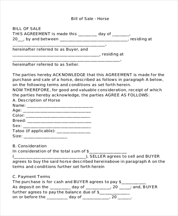 horse bill of sale form