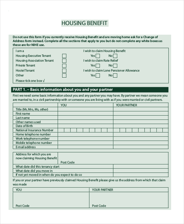 housing benefit application form