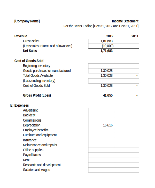 income statement excel
