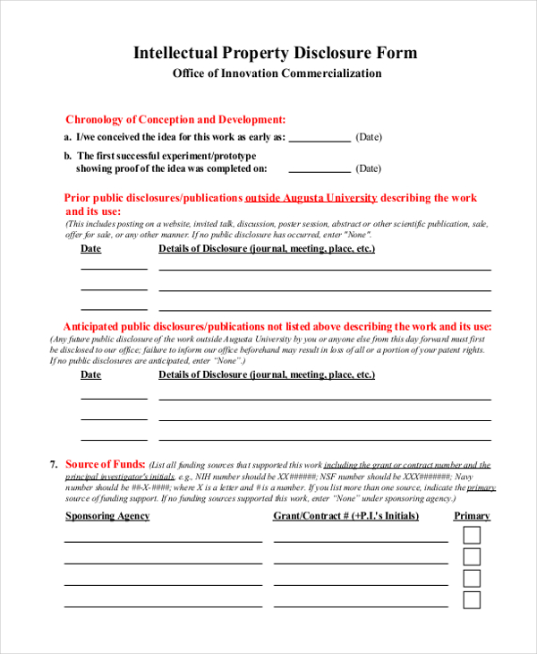 intellectual property disclosure form