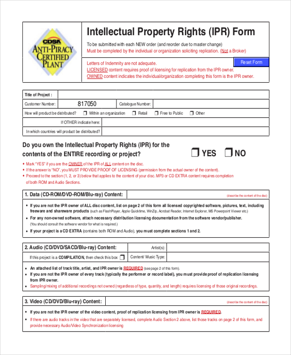 intellectual property rights form