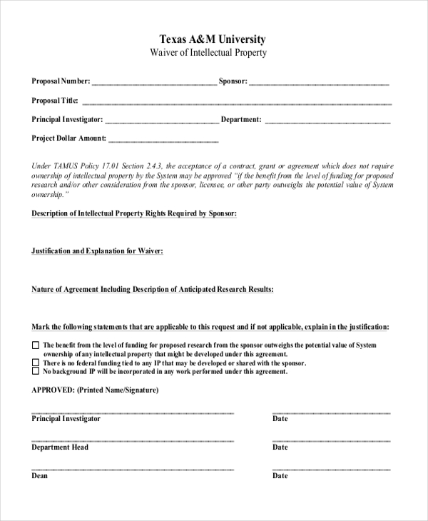 intellectual property waiver form