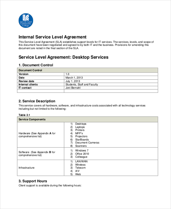 internal service level agreement