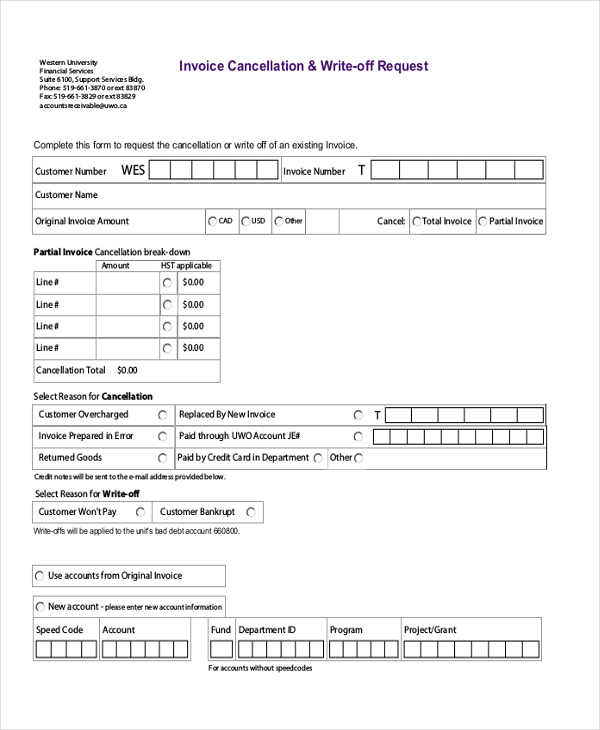 invoice cancellation form Invoice Sample  PDF Forms FREE   20