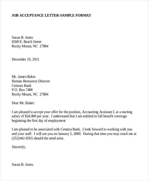 Acceptance Of Offer Letter Reply Collection Letter Template Collection   Job Acceptance Letter Format 