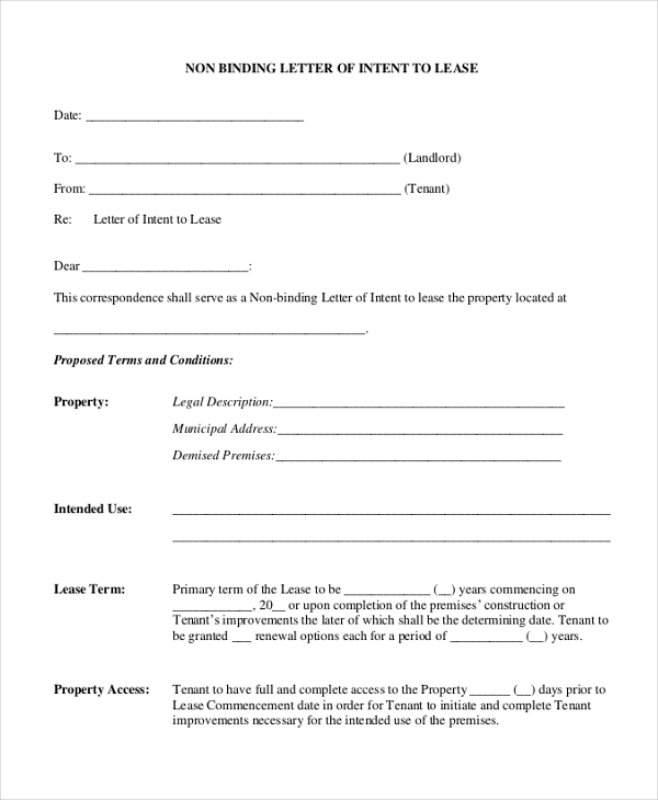 Letter Of Intent To Lease Commercial Property Template 6228