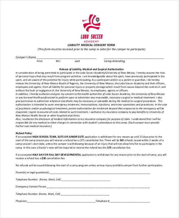 liability medical consent form