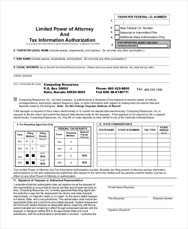 limited power of attorney for tax information