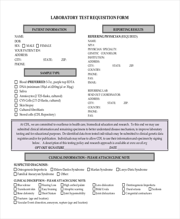 lab test requisition form