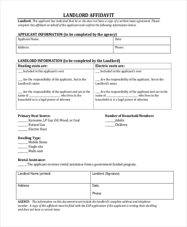 landlord affidavit form