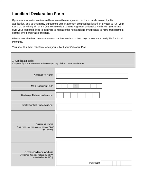 landlord declaration form