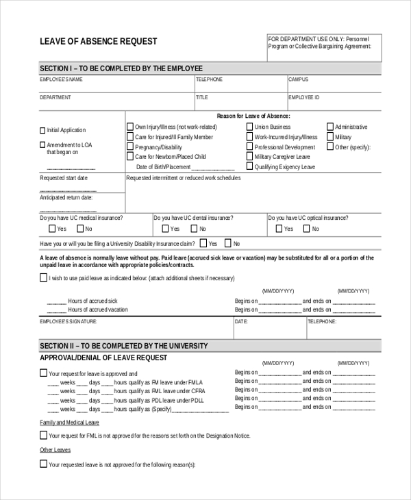 leave of absence request form