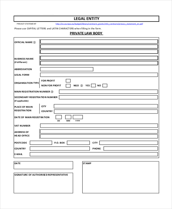 legal entity form