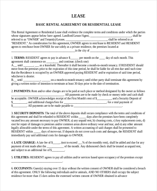 legal lease form