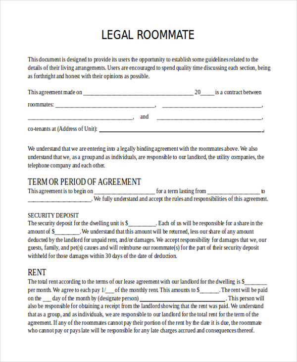 FREE 12+ Sample Roommate Agreement Forms in PDF | MS Word