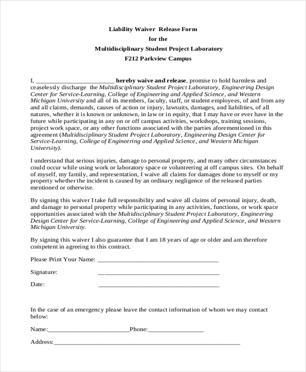 liability waiver release form