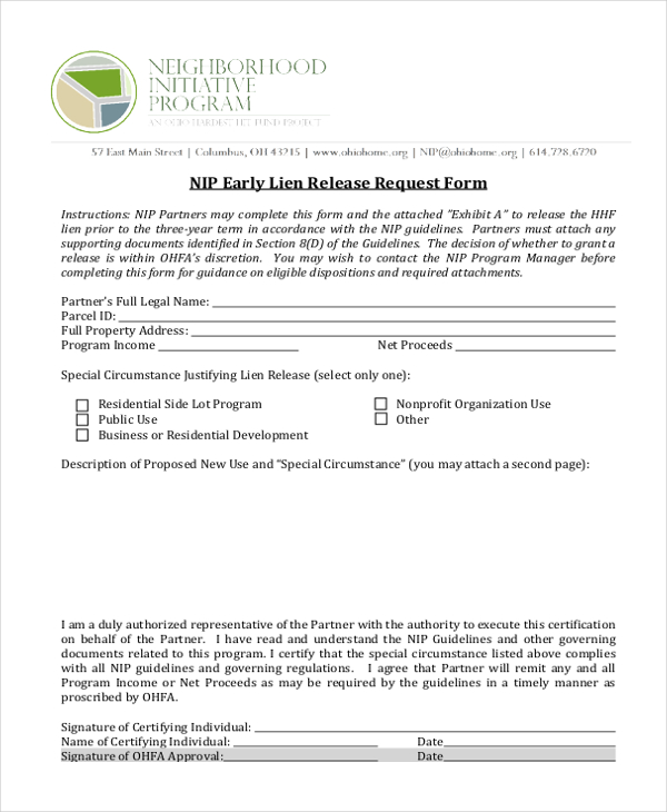 lien release request form