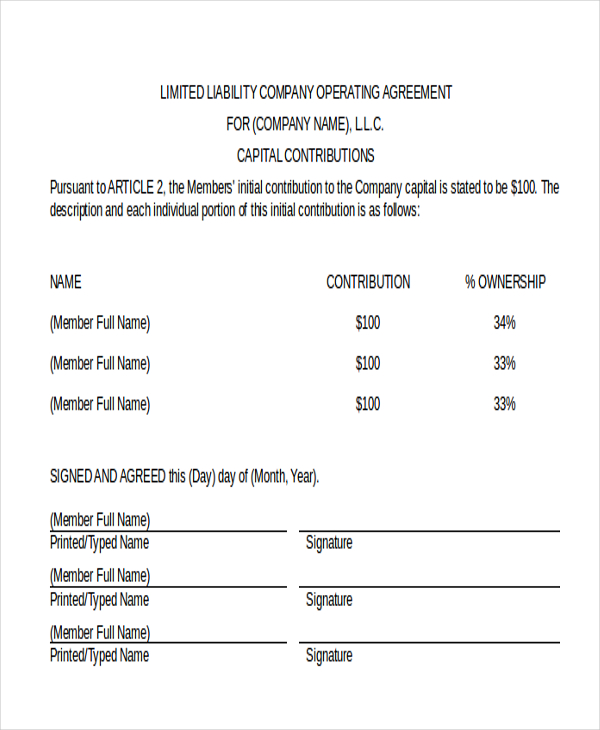 Sample Operating Agreement Form  10+ Free Documents in word, PDF