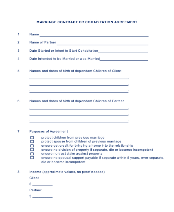 marriage contract cohabitation agreement