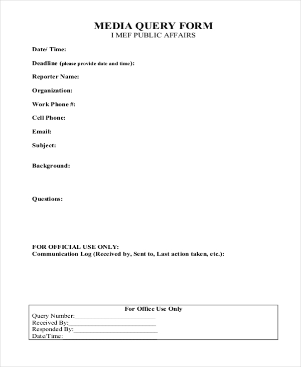 FREE 12 Sample Query Forms in PDF MS Word