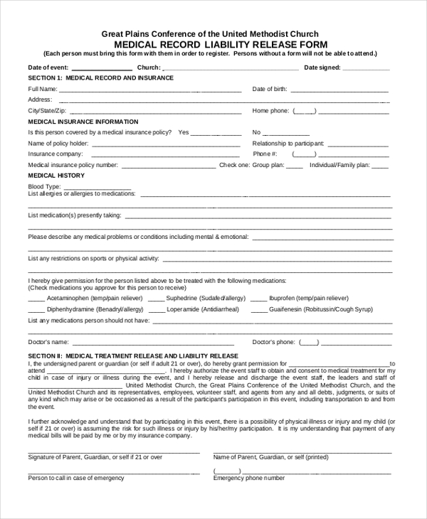 FREE 10 Sample Medical Records Release Forms