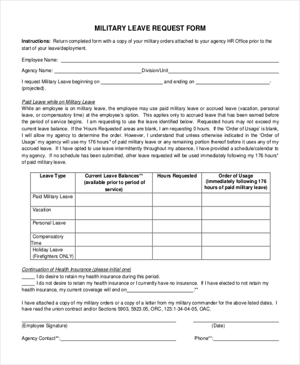 military leave request form