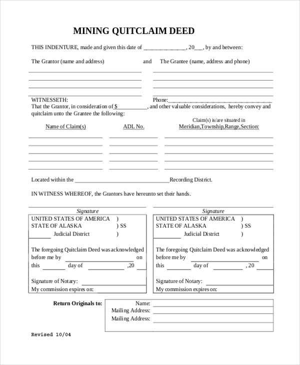 mining quikclaim deed