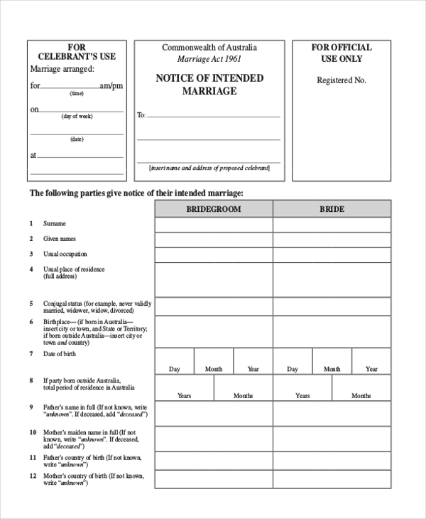 marriage notice form