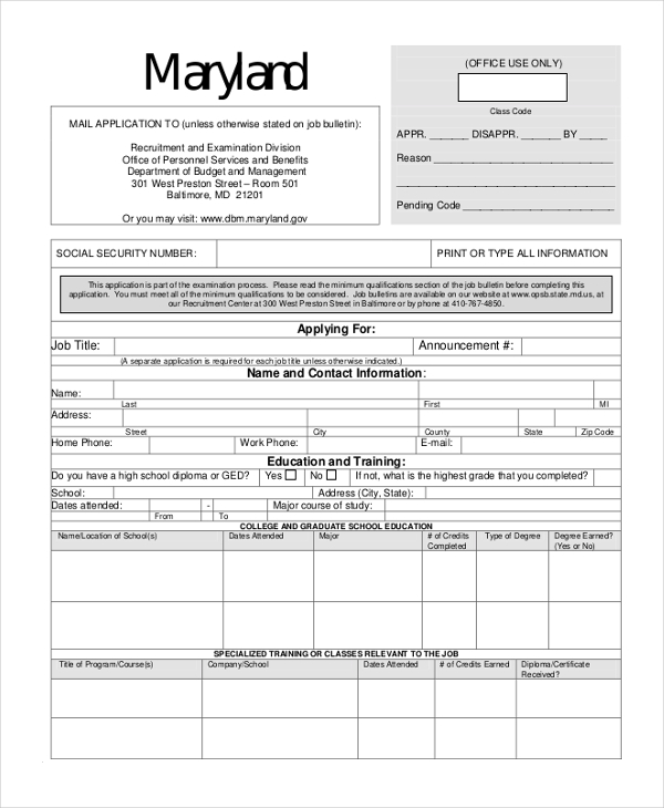 maryland employment application