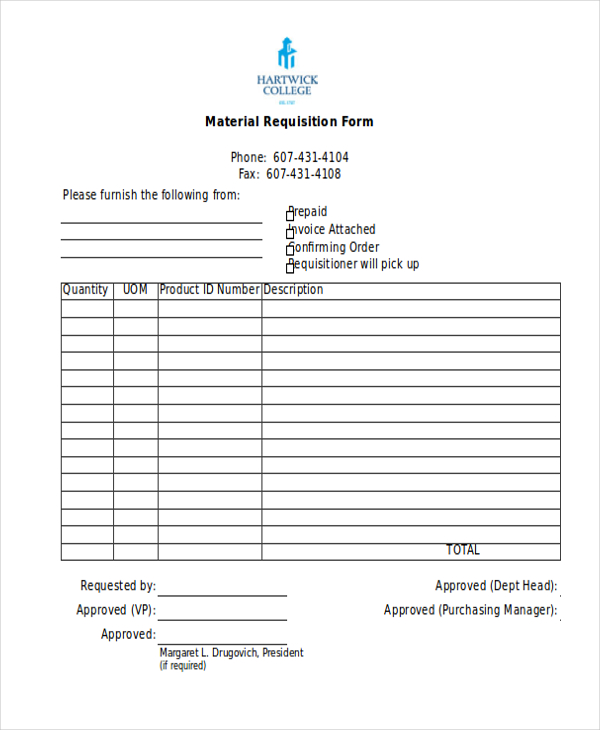 Material Requisition Form Excel