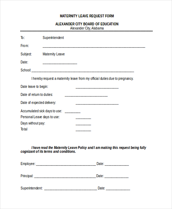 maternity leave request form