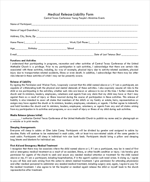 medical release and liability form