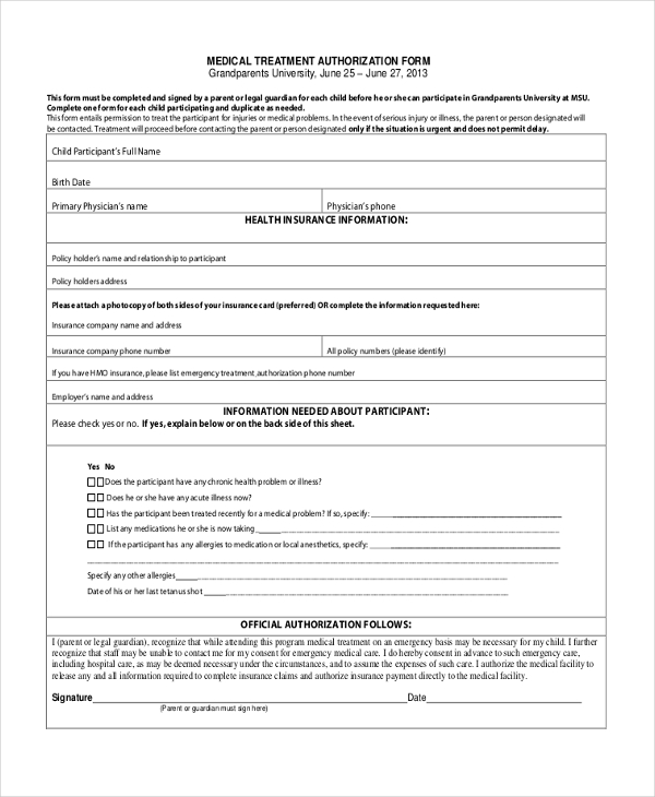 FREE 10+ Sample Medical Authorization Forms in PDF MS Word Excel