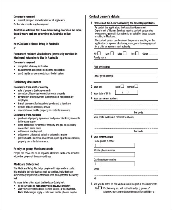 medicare enrolment application form