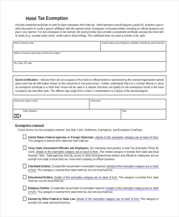 what does a tax exempt form look like
