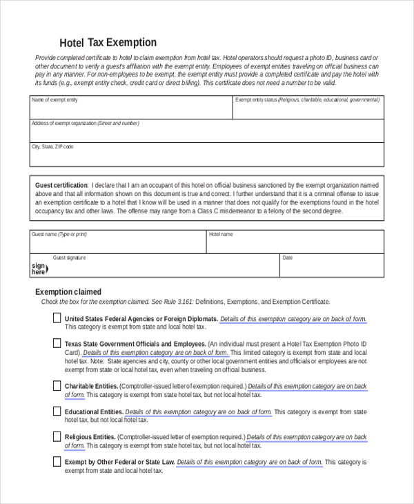 FREE 10 Sample Tax Exemption Forms In PDF MS Word