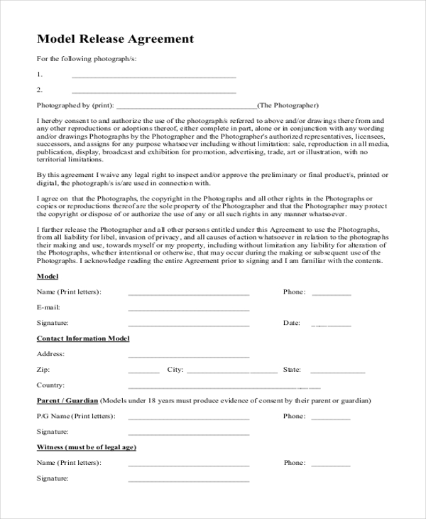 FREE 12+ Sample Model Release Forms in PDF MS Word