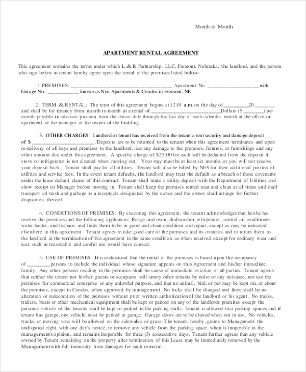 month to month apartment rental agreement