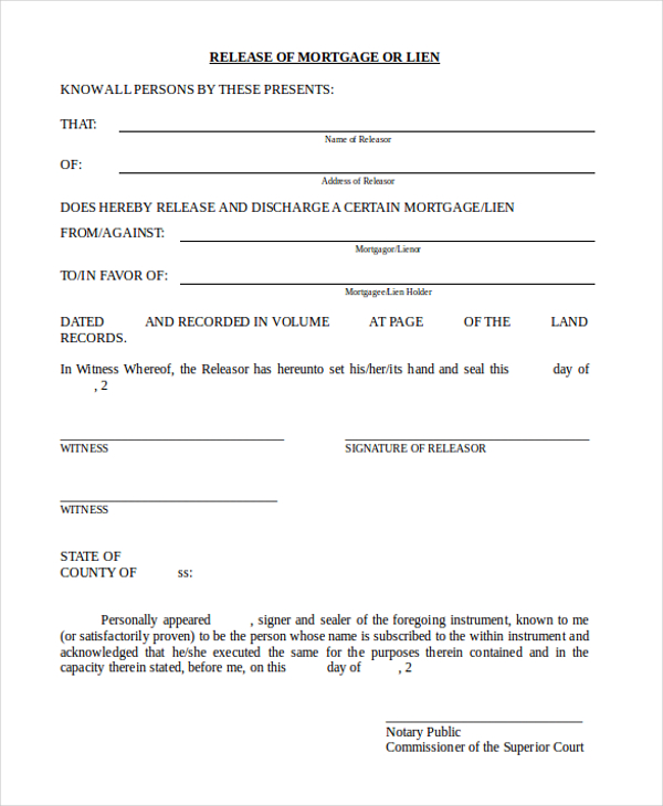 mortgage lien release form