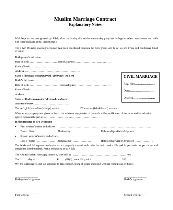 Free 8 Marriage Contract Form Samples In Pdf Ms Word