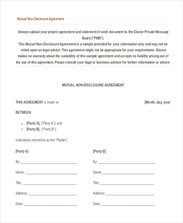 mutual non disclosure agreement form